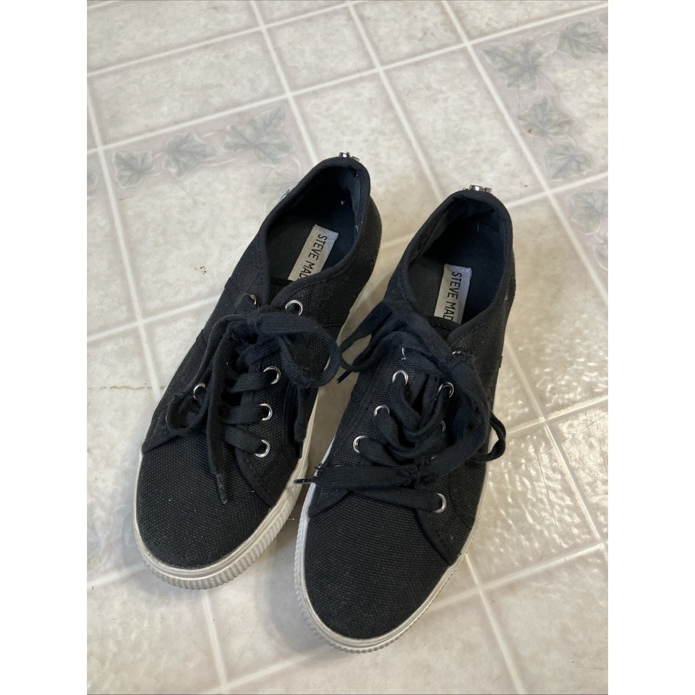 Steve Madden EMMI Platform Sneakers Women's Sz 7.5 Shoes Black Canvas Lace Up